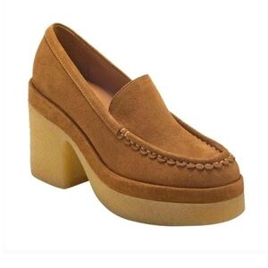 NWT MARC FISHER Lina Platform Loafers Tan Suede Chunky Gum Heel 90’s Y2K Shoes